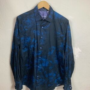 Robert Graham Shirt Medium M Black Blue Digital Print Long Sleeve Button Down